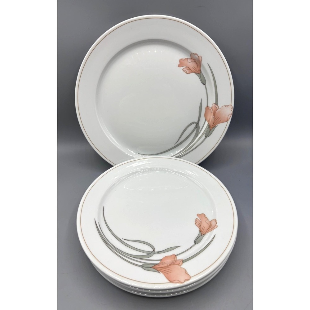 5 Pc Schonwald Pink Calla Lilly 1 Dinner + 4 Salad Plates Floral Germany‎ 4289